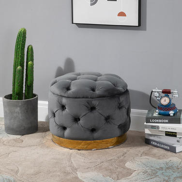 HOMCOM Vintage Ottoman, Storage Chest Bench Footstool Footrest with Storage, Upholstered Footstool, Metal, Foam, Charcoal Grey, 55 x 55 x 42 cm | Aosom