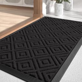 Килимок для взуття LEKEEPGO 60x90 см, чорний, гумовий, протиковзкий, для вулиці та дому, з дренажем, праний, для вхідних дверей