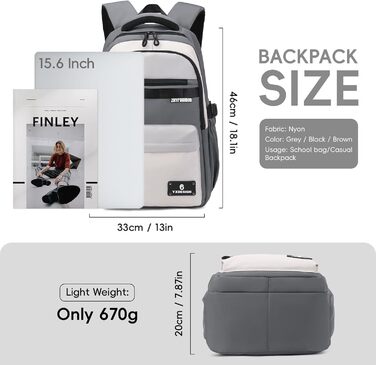 Шкільний рюкзак для підлітків, хлопчиків, 2025. Водовідштовхуючий рюкзак для старшої школи, гімназії. Підходить для ноутбука 15.6', звичайний дизайн (сірий)