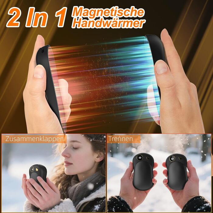 Електричні грілки для рук, 2 шт. 10000mAh з USB-C, цифровим дисплеєм, 3 режими нагріву, багаторазові для зими, подорожей та активного відпочинку