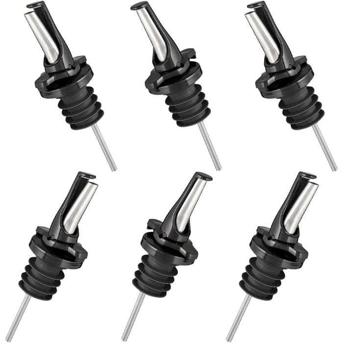 Виливники для спиртних напоїв та оливкової олії з герметичними кришками. Набір з 2 шт. з адаптерами. Нержавіюча сталь, чорний колір.