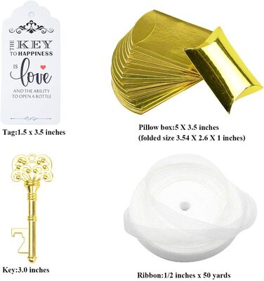 Makhry 50-Piece Skeleton Bottle Opener Wedding Bottle Opener Wedding Key Wedding Souvenir Gift Set Gift Set with Box Band Label (Antique Gold)