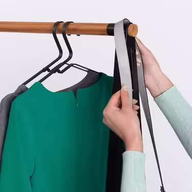 Brabantia - Linn Clothes Rail, Compact - Freestanding Clothes Rack - For Clothes - Hanging, Airing & Drying Clothes - Sturdy Steel Frame & Bamboo Rod - 47.6 cm x 34 cm x 170 cm - Matte (Black, Large)