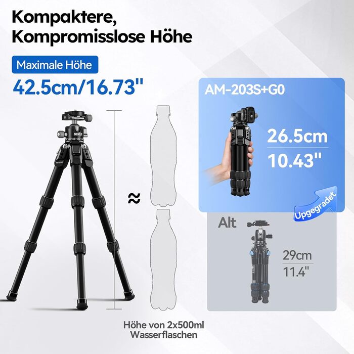 Штатив SIRUI AM-203S: компактний міні-штатив з алюмінію для DSLR, Vlogging, настільний, 15кг, 42см