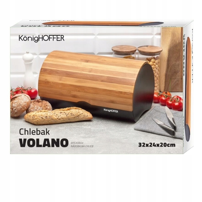Металевий контейнер для хліба з бамбуковою кришкою Volano Konighoffer, чорний