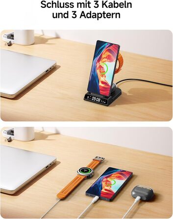 Бездротова зарядка 3-в-1 для Samsung Galaxy S25 Ultra, Watch 8/Ultra/7/6, Buds 3/3 Pro. Чорний колір