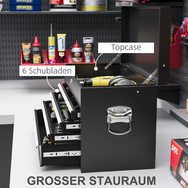 HOMCOM Tool Box, Tool Case without Tools, with 6 Drawers, Lock, Tool Box with Handle, Tool Chest, Steel, Black, 60 x 26 x 34 cm | Aosom