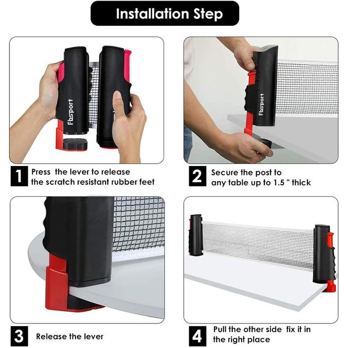 Набір для настільного тенісу FBSPORT: 2 ракетки, сітка, 6 м'ячів, сумка. Підходить для тренувань дітей та дорослих, для гри в приміщенні та на вулиці. Чорний колір.