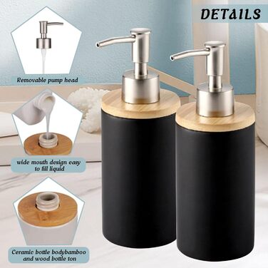 Дозатор для мила з кераміки, 500 мл, з металевим насосом, 2 шт. (білий/чорний)