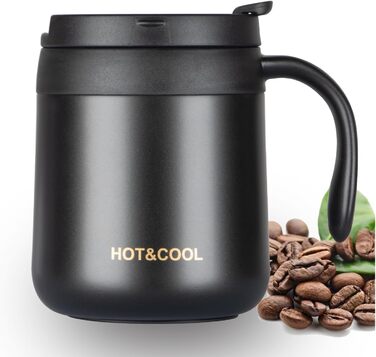 Термокружка з нержавіючої сталі 500 мл з кришкою та ручкою, подвійні стінки, вакуумна ізоляція, для подорожей та кемпінгу