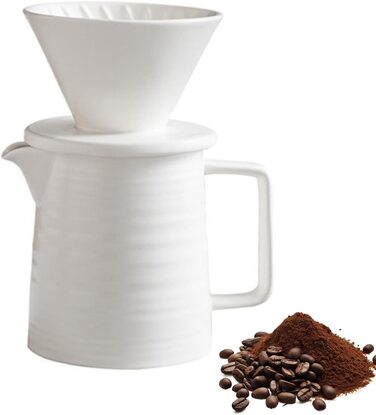 Порцеляновий кавовий фільтр 500 мл з чашкою, кавоварка pour over з керамічним кухлем, кавник з фільтром, багаторазовий кавовий дрипер, білий