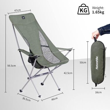 Складний туристичний стул Naturehike - легкий, для риболовлі, пікніка, хайкінгу (сірий, зелений)