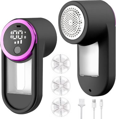 Електричний видалення ворсу Fusselrasierer: перезаряджуваний, 6 лез, USB-C, LED, 3 швидкості, великий збірник ворсу, захисний замок