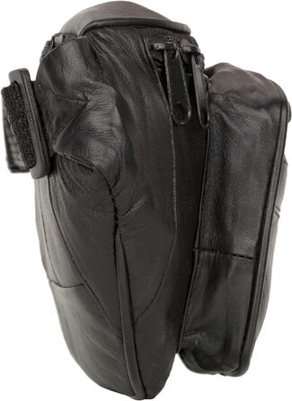 Liberty Leather Belt Bag made from Nappa leather with multiple pockets for outdoor use, travel, adjustable hip belt, fanny pack for hiking, cycling, running, fashion, Medium, (Black, 220)