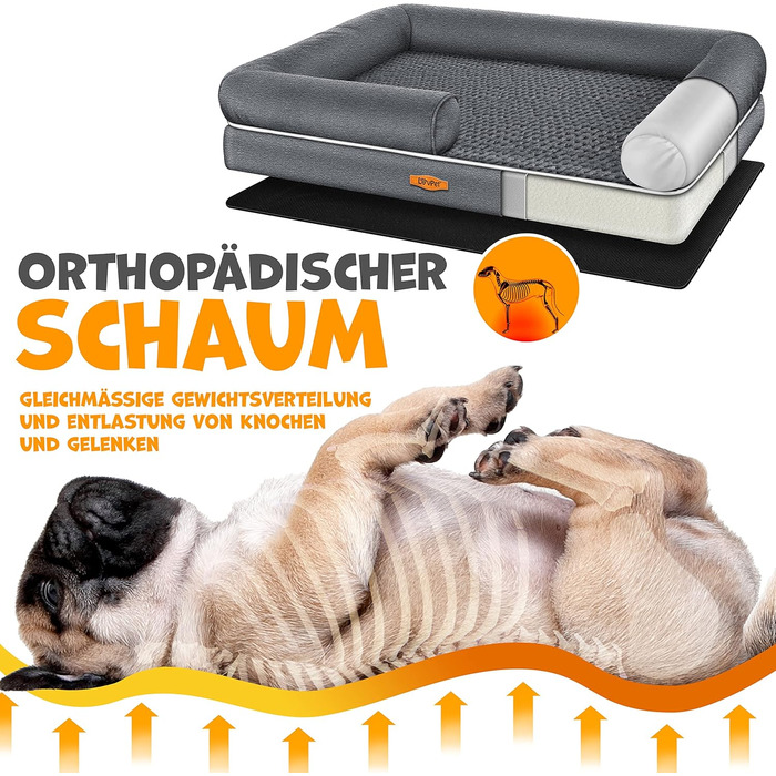 Orthopedic Dog Bed, Dog Cushion, Dog Basket Relax, Incl. Bowl + 3X Chew Bones, Dog Sofa for Small, Medium & Large Dogs, Removable and Washable Cover, 91x71x22cm Anthracite