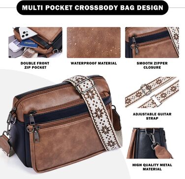 Сумка жіноча через плече MUIIKOLA середнього розміру, екошкіра, чорно-коричнева, з широким м'яким ременем