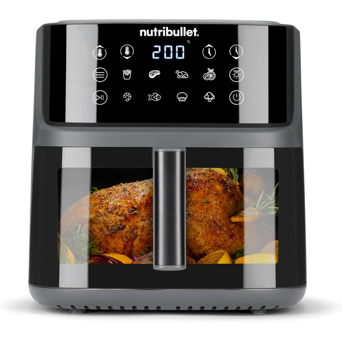 Nutribullet Crisplite Vision NBA0811DG: Фритюрниця повітряна, 8 л, цифрова, 2000 Вт, чорний матовий, без PFAS