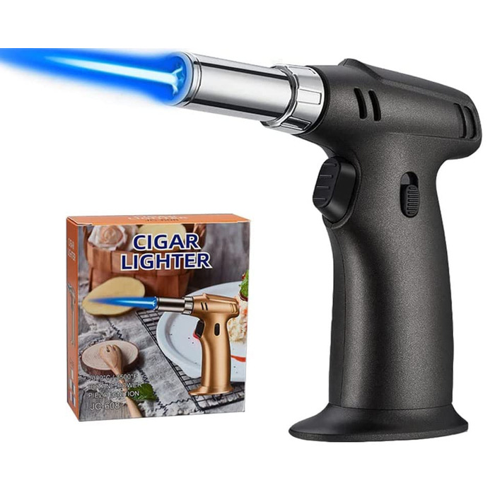 Кулінарний пальник-газовий обпалювач ibforcty, багаторазовий кухонний пальник з регулюванням полум'я та замком безпеки для десертів, крем-брюле та BBQ, чорний