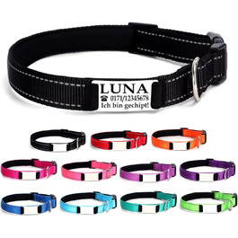 Персоналізований нашийник для собак, з іменем, для маленьких собак, 25-40 см, світловідбиваючий (чорний, S)