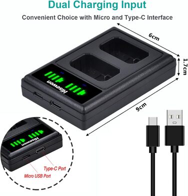 Акумулятор NP-FW50 Hisewen (2 шт.) та подвійний USB зарядний пристрій для Sony ZV-E10, A6000, A6100, A6300, A6400, A6500, A7, A7 II, A7S, A7S II, A7R, A7R II, NEX-7, NEX-6