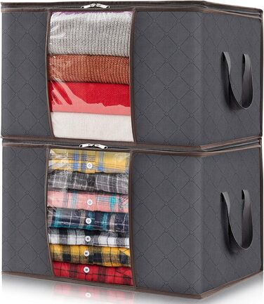 Органайзер для одягу Lifewit 2 шт. 60л, коробка для зберігання з кришкою, сірий, для ковдр та одягу