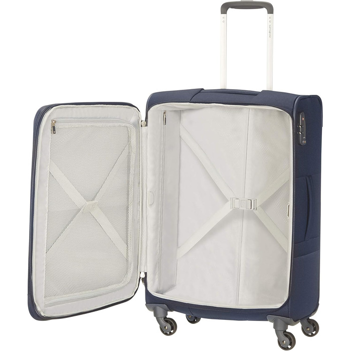 Валіза Samsonite Base Boost Spinner M, розширювана, 66 см, 67,5–73,5 л, чорна/синя, дорожня валіза на 4 колесах