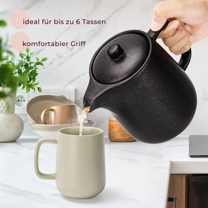 Чайник Happy Lemuro з ситечком - 1,2 л - керамічний чайник чорного кольору (антрацит)