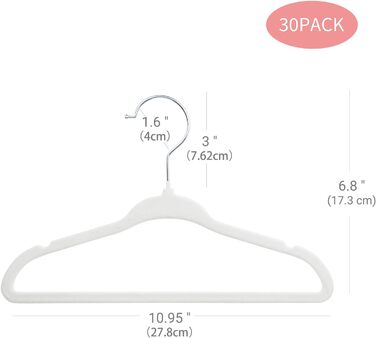 В'язки для дитячого одягу ManGotree з велюру, 30 шт., білі. Дитячі вішалки з обертовим гачком та вигнутим плечем для дитячого одягу
