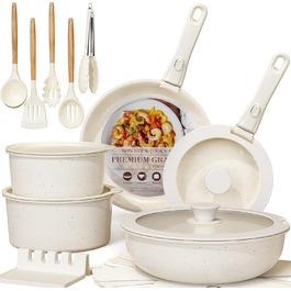 Набір посуду Astercook 21 предмет: каструлі та сковорідки з антипригарним покриттям, керамічний набір посуду, знімні ручки, для дому та кемпінгу, сумісний з індукцією, можна мити в духовці, стійкий, складаний