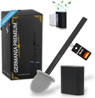 Силіконова щітка для унітазу Klobürste – чорна, настінний монтаж без свердління, самоклеюча – гігієнічна, довговічна, з тримачем