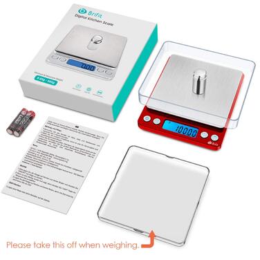 Електронні ваги Brifit 0.01g, 500g з калібрувальним набором 100g, функція Tara, PCS, 6 одиниць вимірювання (червоний)
