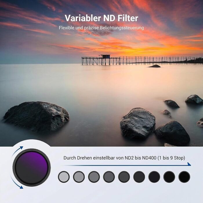 Набір фільтрів для об'єктива NEEWER 77мм: змінний ND2-400, поляризаційний CPL та захисний UV, з чохлом та кришками
