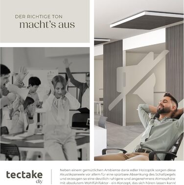 Акустичні 3D-панелі tectake 120x60x2,1 см, настінні панелі-поглиначі шуму під дерево (набір 4 шт, світло-сірий дуб)