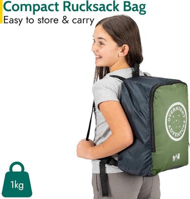 Дитячий спальний мішок Trail Mumienschlafsack 3 сезони для кемпінгу – 300gsm – для хлопчиків та дівчаток – з легким рюкзаком (Хакі)