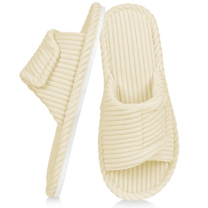 Жіночі домашні тапочки з піною-пам'яттю, теплі зимові тапочки з корду, м'які, легкі, з антиковзким покриттям, сучасні, зручні для дому та вулиці, кремово-білі, 40/41 EU