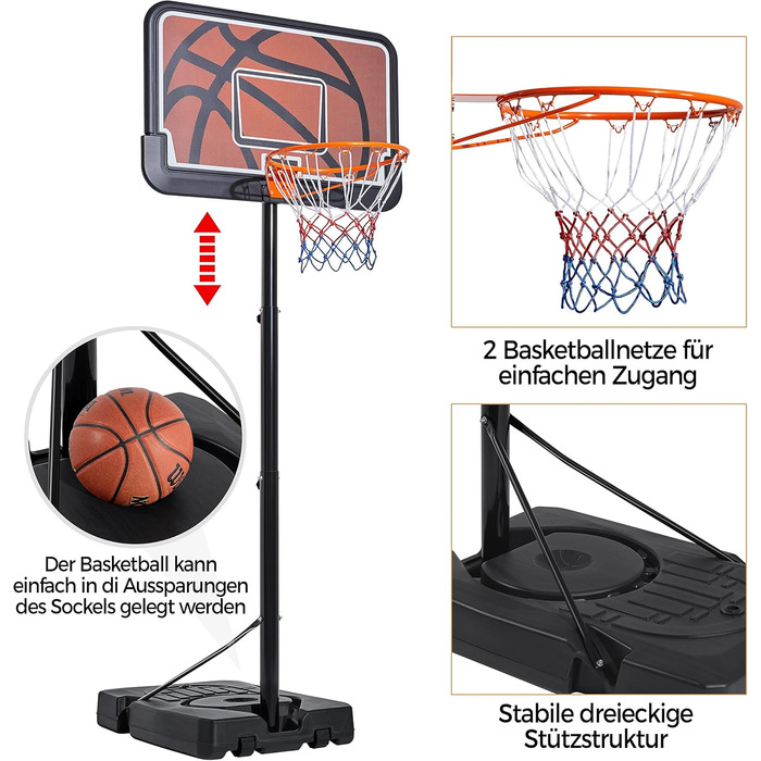 Yaheetech Adjustable Height Basketball Stand - Mobile Basketball System for Indoor/Outdoor Use - Water/Sand Fillable Hoop