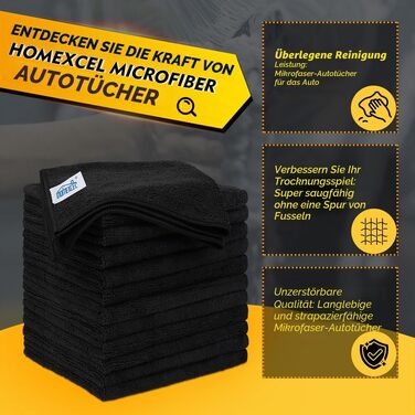 Серветки з мікрофібри HOMEXCEL для автомобіля, дому та кухні, безворсові рушники для чищення та полірування, 30 x 30 см, чорні, 20 шт.
