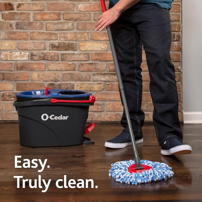 O-Cedar EasyWring Microfiber Spin Mop Refills, Floor Cleaning System with 2 Extra, Plastic, Rinseclean Spin Mop & Bucket + 2 Extra Refill Packs, RC