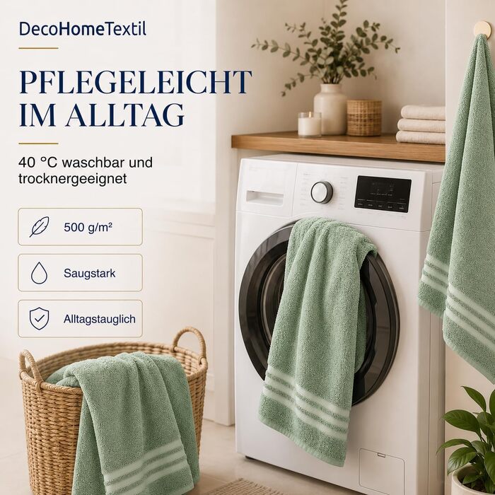 Набір рушників для рук DecoHomeTextil Eco (6 шт), 50x100 см, шавліковий зелений — екологічні, м'які та гігроскопічні махровий рушники