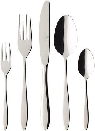 Villeroy & Boch - Annalena Tableware Set, 30-Piece, Timeless Cutlery Set for 6 People, 6 Dinner Knives, 6 Dinner Forks, 6 Tablespoons, 6 Coffee Spoons, 6 Cake Forks, Dishwasher-Safe, Stainless Steel