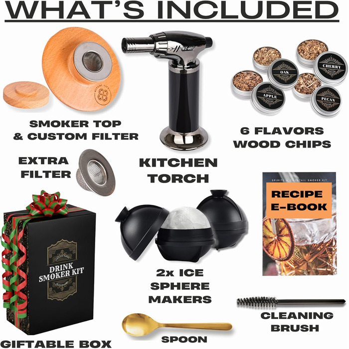 Набір для копчення коктейлів та віскі: Smoker Kit з лампою, формочками для льоду та стружкою деревини