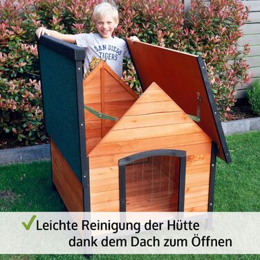 Будка для собак Zooprinz Luna Premium - з водостійкої деревини, відкривається дах та ламельна двері, для вулиці, натуральний колір, 2 розміри - XL