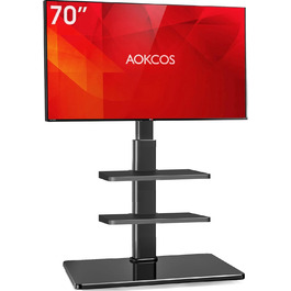 AOKCOS TV Stand for 32-70 inch Flat & Curved TVs - Adjustable Height, Swivel, Tilt, 3-Tier Shelves, VESA 400x400, up to 40kg (White/Black)