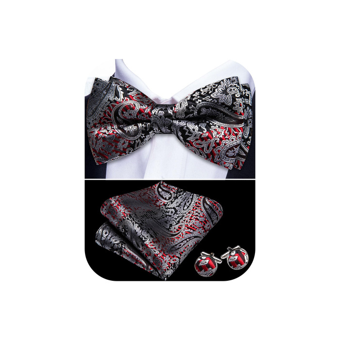 Краватка-метелик Barry.Wang для чоловіків, візерунок пає, шовк, нагрудна хустинка та запонки, для весілля, вечірки, формальних заходів. Чорний, червоний, сірий