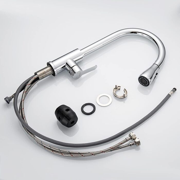 Змішувач для кухні Cobbe з висувною лійкою, 2 режими, високий поворотний вилив, однорідний важіль (хром)