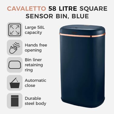 Сміттєвий бак сенсорний квадратний 58л Midnight Blue & Rose Gold