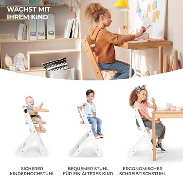 Дитяча подушка для стільчика Kinderkraft ENOCK, 2 м'які анатомічні подушки, з ременями безпеки, легке очищення, гіпоалергенний матеріал, чорна, для високого стільця (комплект: стілець + подушка, сірий)