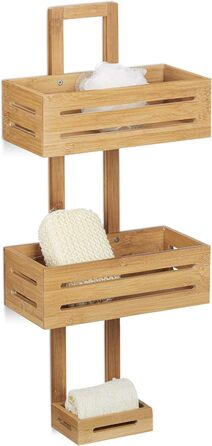 Relaxdays Shower Shelf Bamboo H x W x D: 65 x 28 x 15.5 cm Shower shelf made of wood as a hanging shelf for the shower with 3 shelves, shower basket as a bathroom shelf for hanging and a rust-free bathroom cabinet and shelf, natural