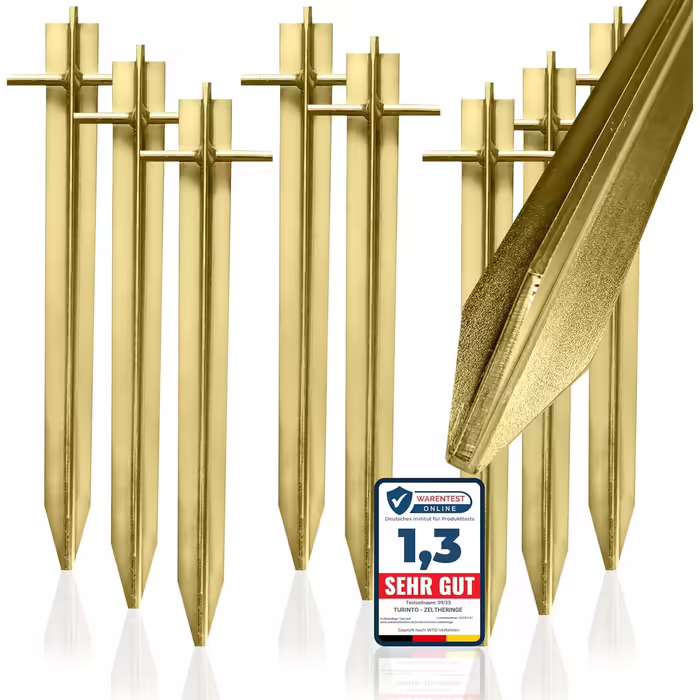 Turinto® 8X Sturdy Tent Stakes for Safe Camping and Outdoor Experiences - Test2023 [VERY GOOD] - made from extra strong and robust steel with a T-profile for maximum stability, length 30 cm.