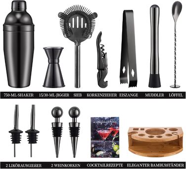Набір шейкер для коктейлів Barkeeper Set, професійний набір барного інвентарю з нержавіючої сталі, чорний